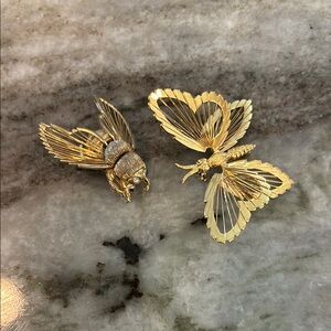 Monet Vintage Two Gold Brooch Set